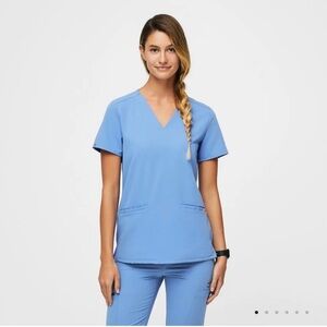 Women's Blue V-Neck Scrub Top